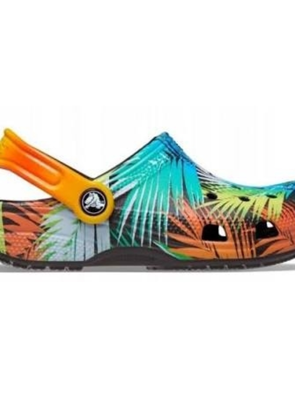 CROCS  Tropical Palm Print Clog with Orange Strap - Multi Blue/Orange